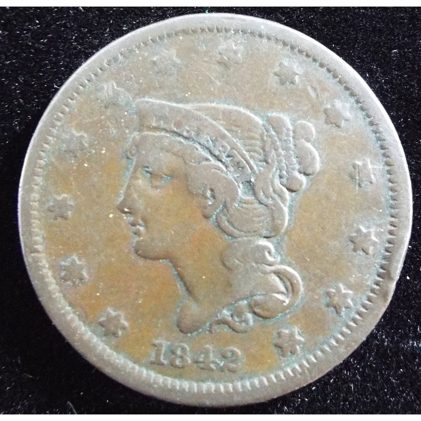 1842 Braided Hair Large Cent N-4 Small Date obverse better variety