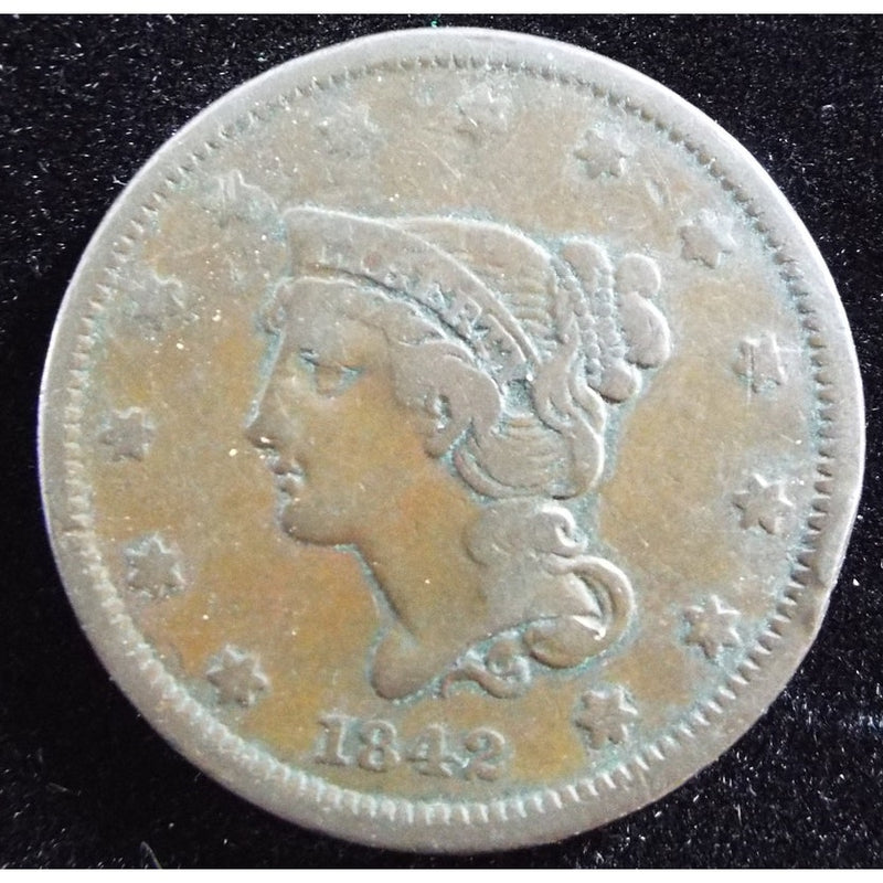 1842 Braided Hair Large Cent N-4 Small Date obverse better variety