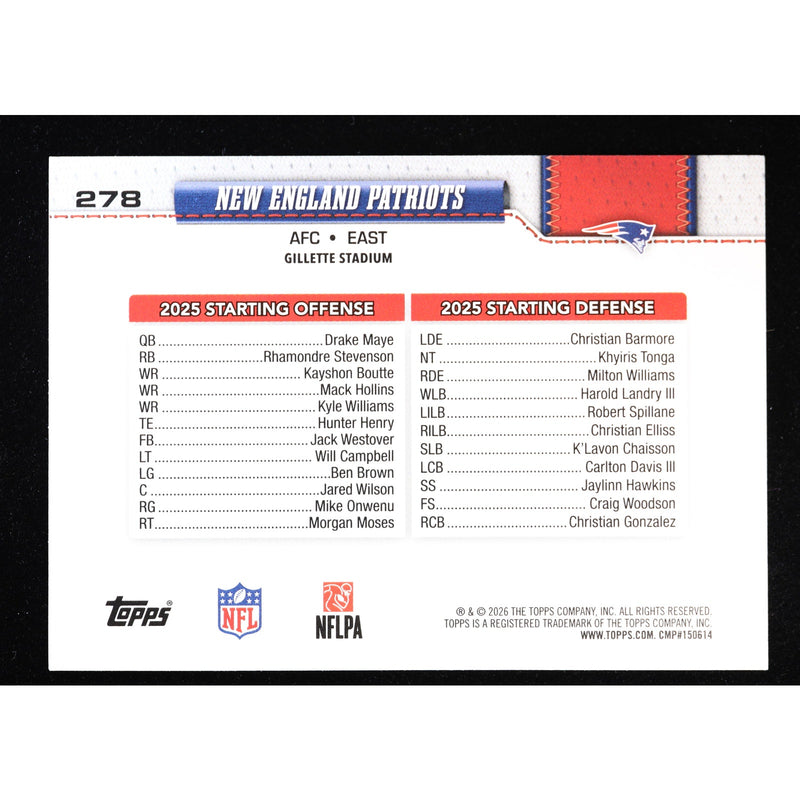 2026 Topps Flagship New England Patriots #278 Sandglitter — Near Mint