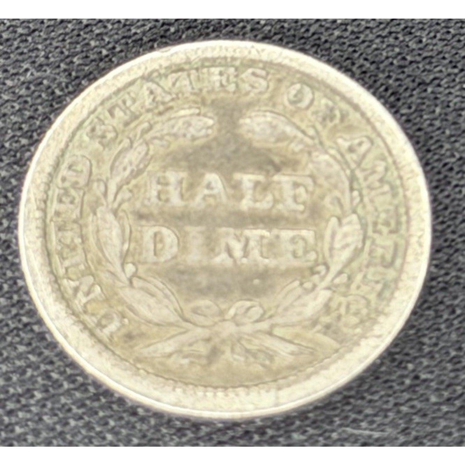 1858 Seated Liberty Half Dime reverse early silver coin