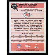 2026 Topps Flagship Emmett Johnson RC 1991 Topps 91TR-13 Football back