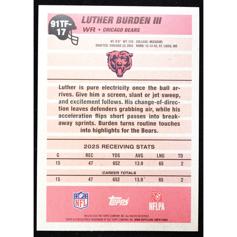 2026 Topps Football Luther Burden III 1991 Crackle Foil 91TF-17 – Near Mint