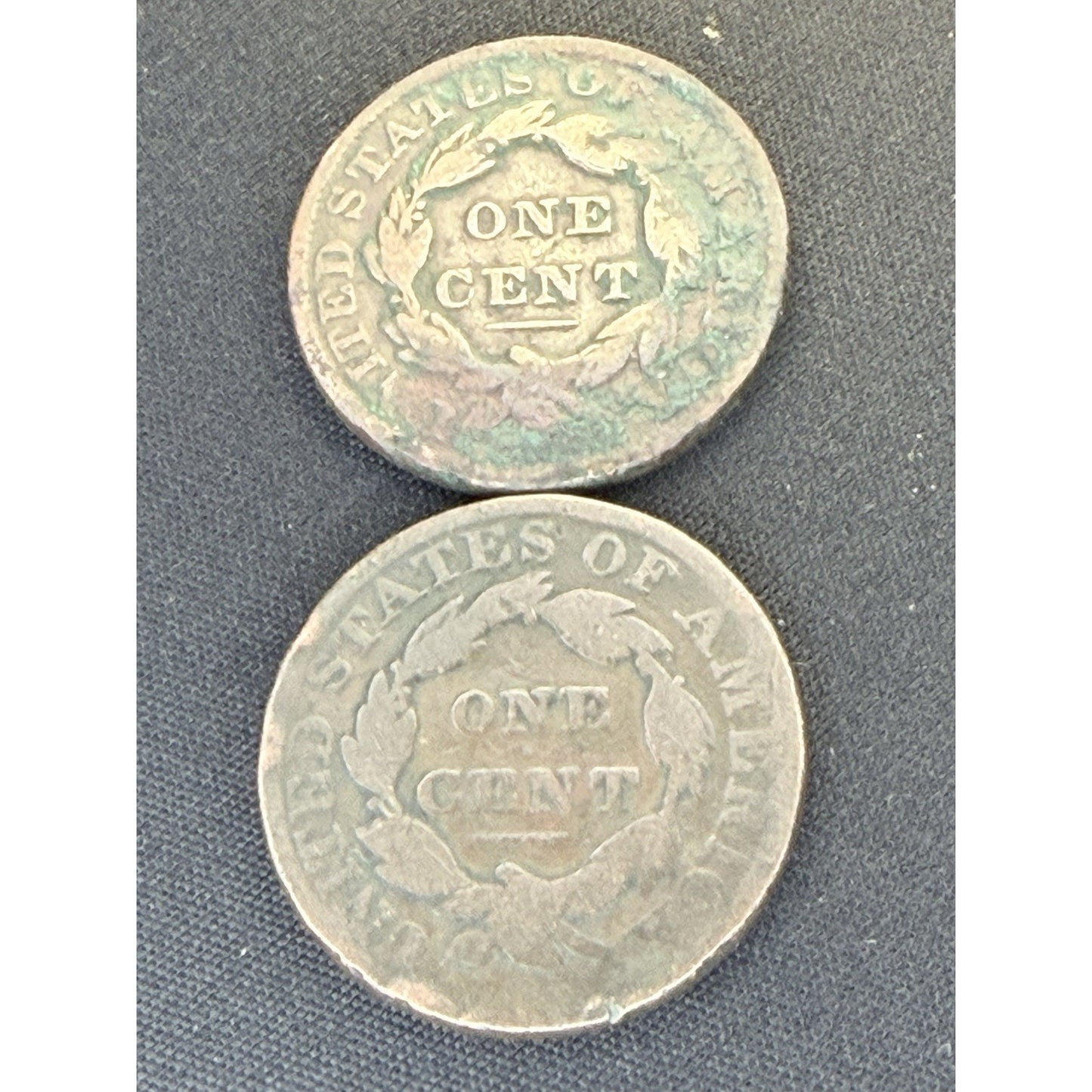 Coronet Head Large Cents reverse early copper coin pair
