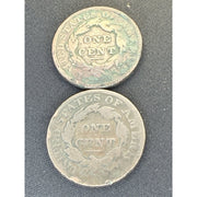 Coronet Head Large Cents reverse early copper coin pair