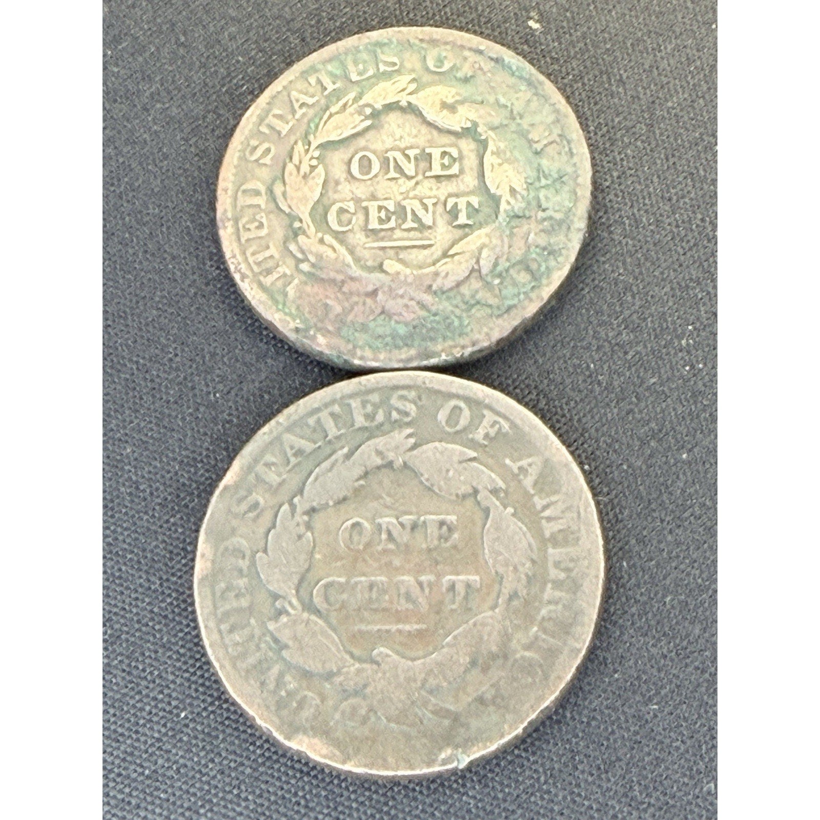 Coronet Head Large Cents reverse early copper coin pair