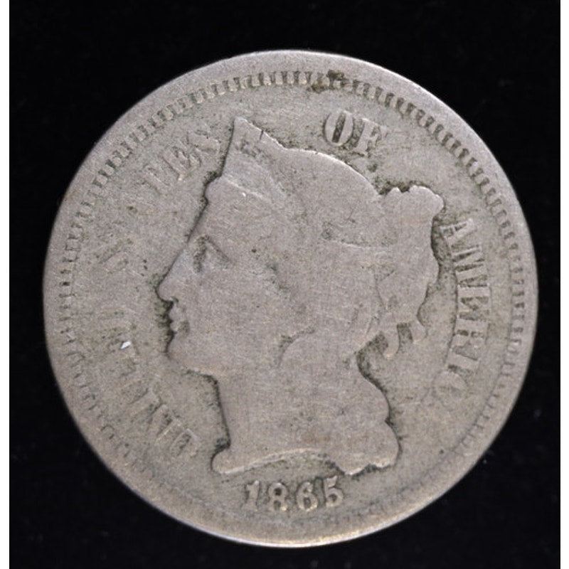 1865 Three Cent Nickel Civil War Era US Coin