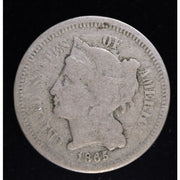 1865 Three Cent Nickel Civil War Era US Coin Obverse