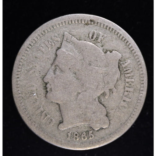 1865 Three Cent Nickel Civil War Era US Coin Obverse