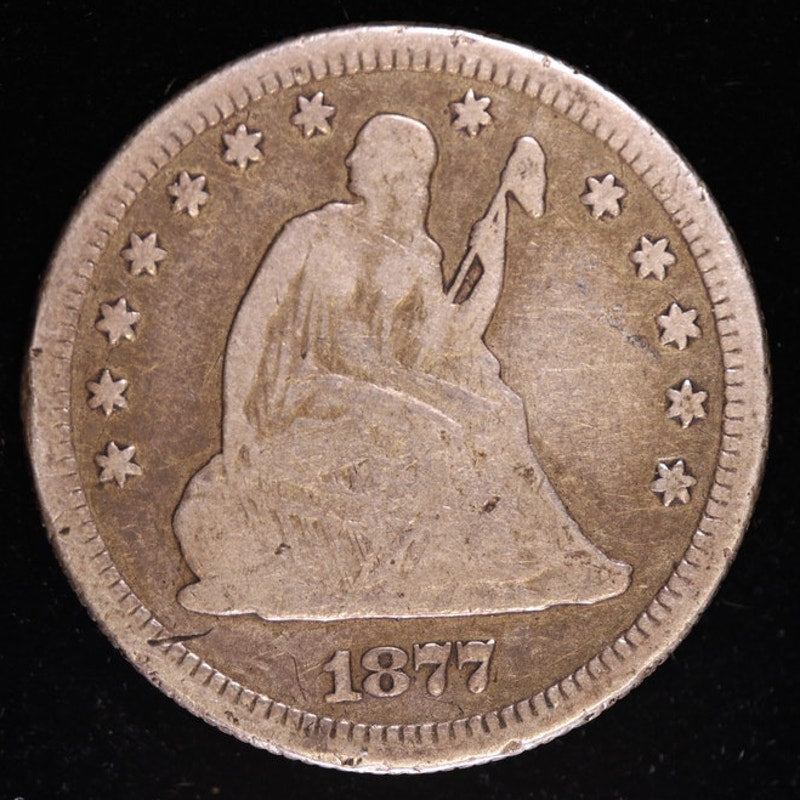 1877 S Seated Liberty Quarter Better Date Silver Coin Obverse