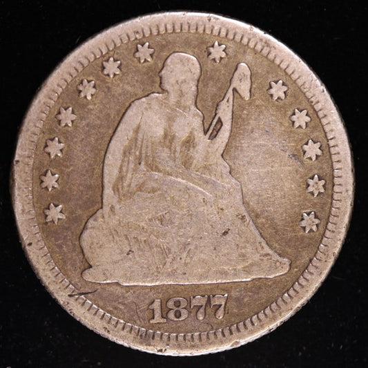 1877 S Seated Liberty Quarter Better Date Silver Coin Obverse