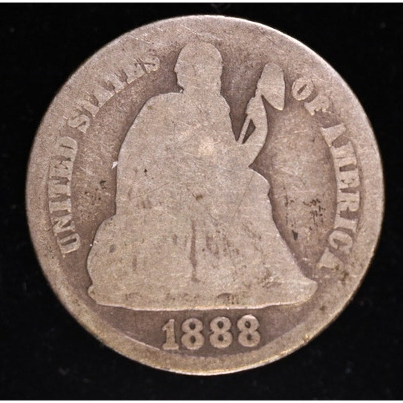 1888 S Seated Liberty Dime 90 Percent Silver Coin Obverse