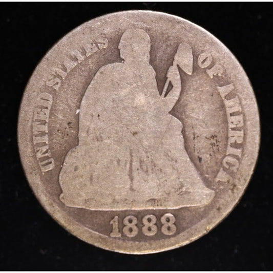 1888 S Seated Liberty Dime 90 Percent Silver Coin Obverse