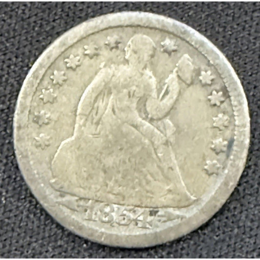 1854 P Arrows Seated Liberty Dime obverse early silver coin