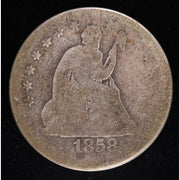 1858 Seated Liberty Quarter 90 Percent Silver Coin Obverse