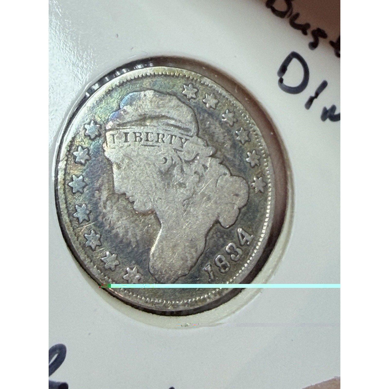1834 Large 4 Capped Bust Dime reverse close detail