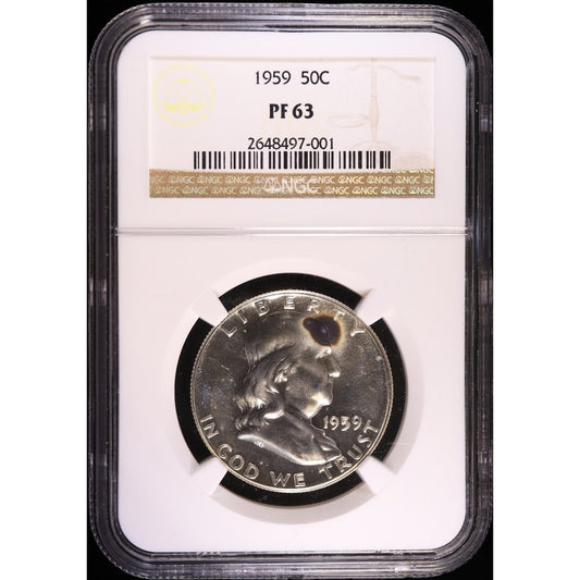 1959 Franklin Half Dollar NGC PF63 Proof 90 Percent Silver Coin Obverse