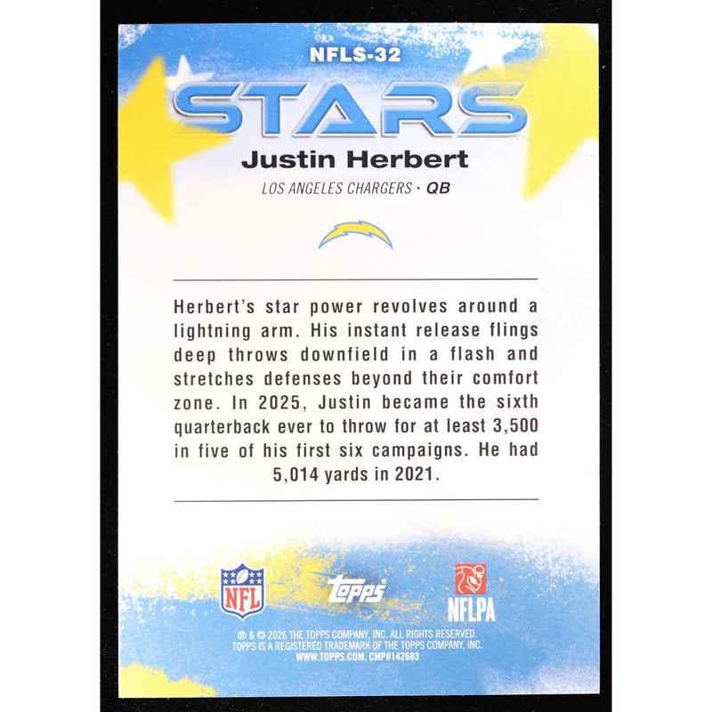 2026 Topps Justin Herbert NFL Stars Pink Crackle Foil NFLS-32 – Near Mint