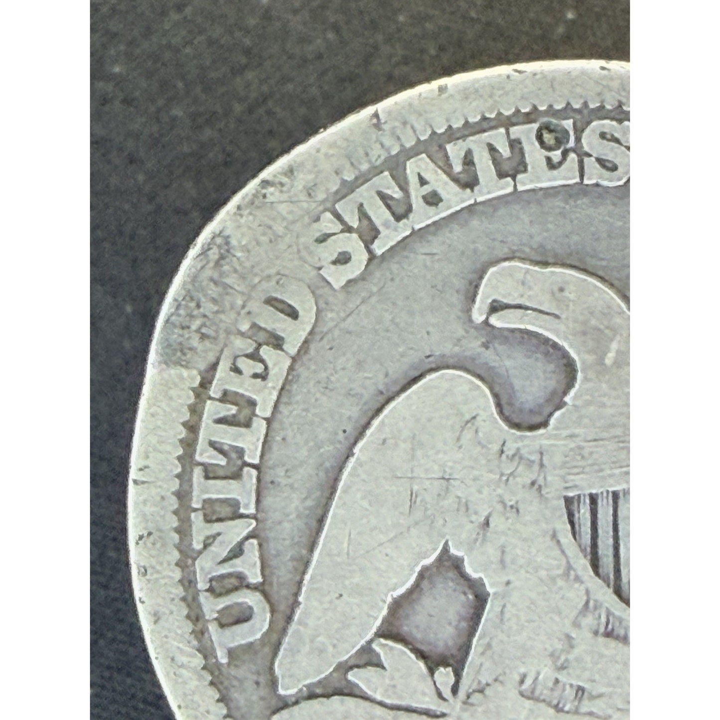 Historic 1854-O Seated Liberty fifty cent coin rim rub