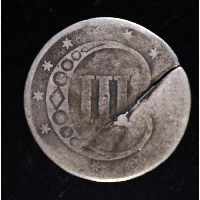 1852 Three Cent Silver Trime Damaged US Coin