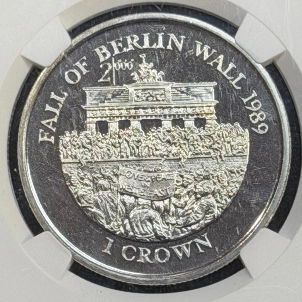 2000 Isle of Man Berlin Wall commemorative crown graded NGC MS67 copper nickel world coin obverse