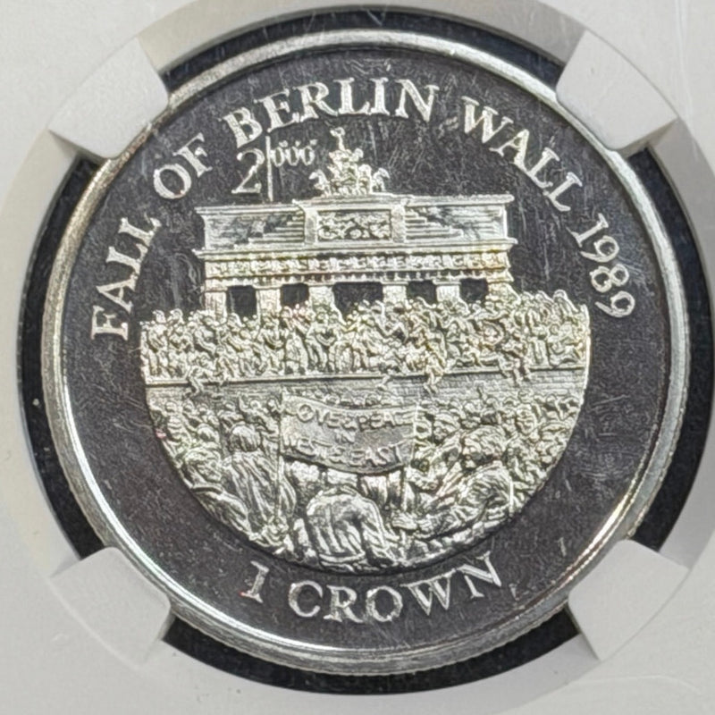 2000 Isle of Man Berlin Wall commemorative crown graded NGC MS67 copper nickel world coin obverse