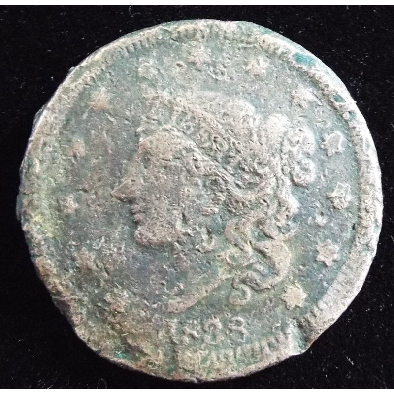 1838 Coronet Head Large Cent obverse cull early U.S. copper coin