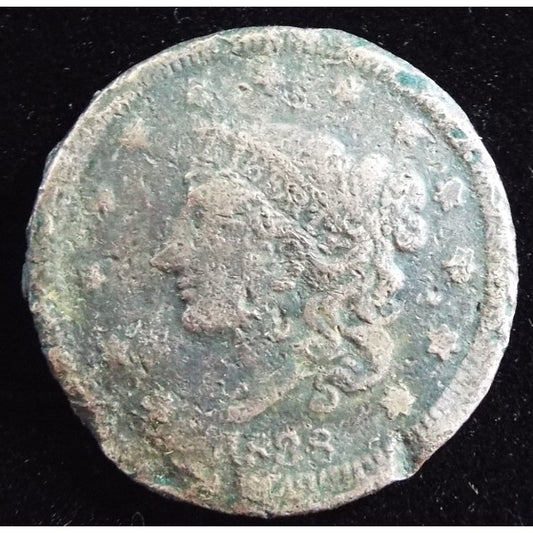 1838 Coronet Head Large Cent obverse cull early U.S. copper coin