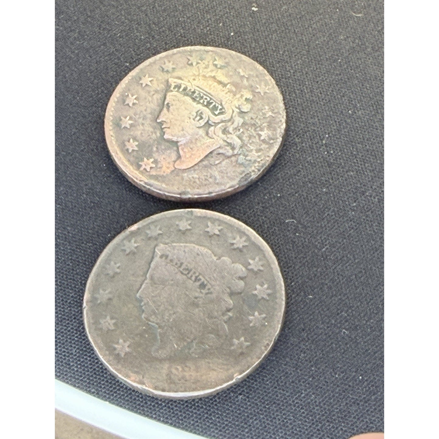 Lot of 2 Coronet Head Large Cents early U.S. copper coins