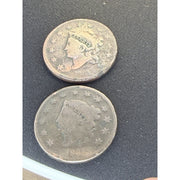 Lot of 2 Coronet Head Large Cents early U.S. copper coins