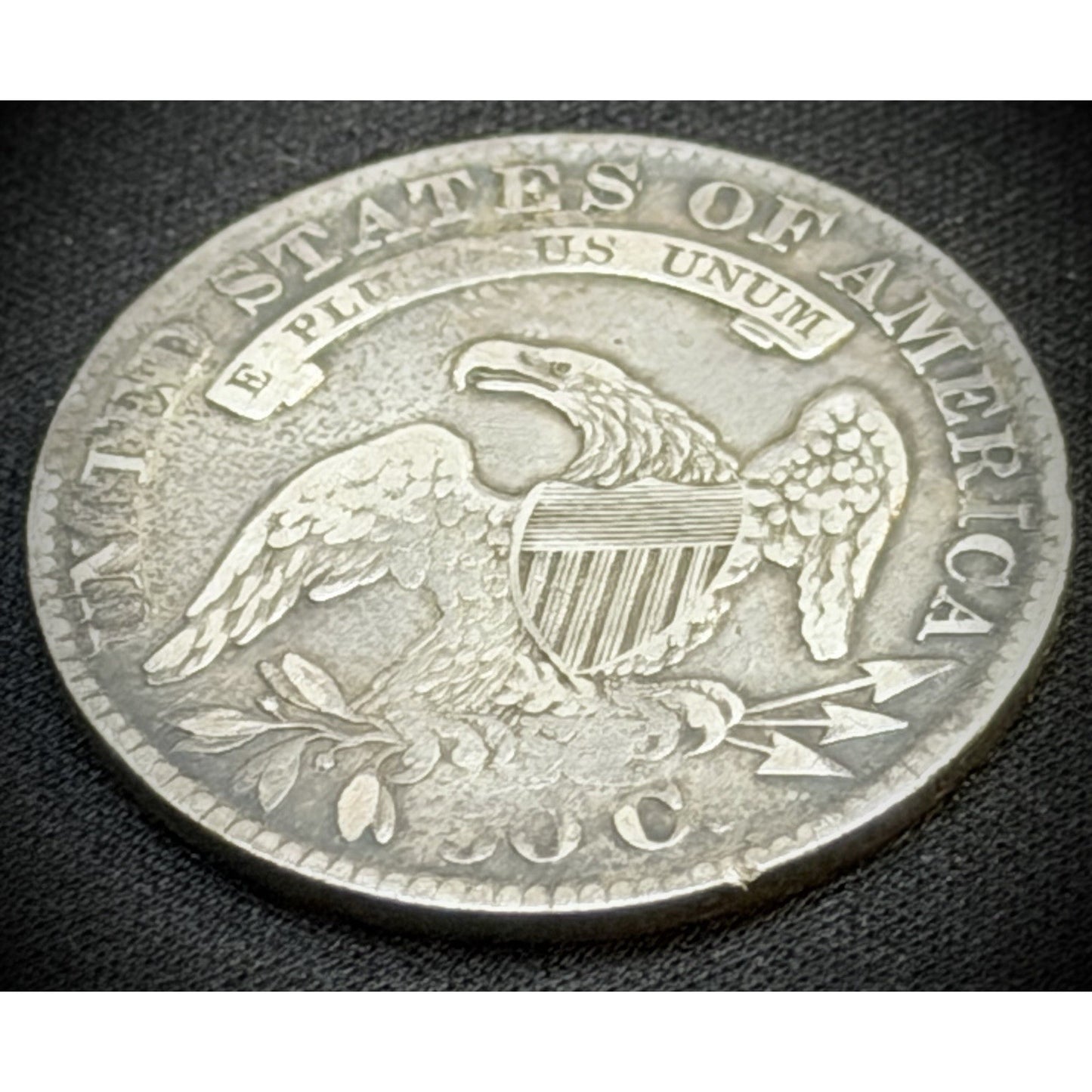 1833 Capped Bust Half Dollar reverse close view XF detail