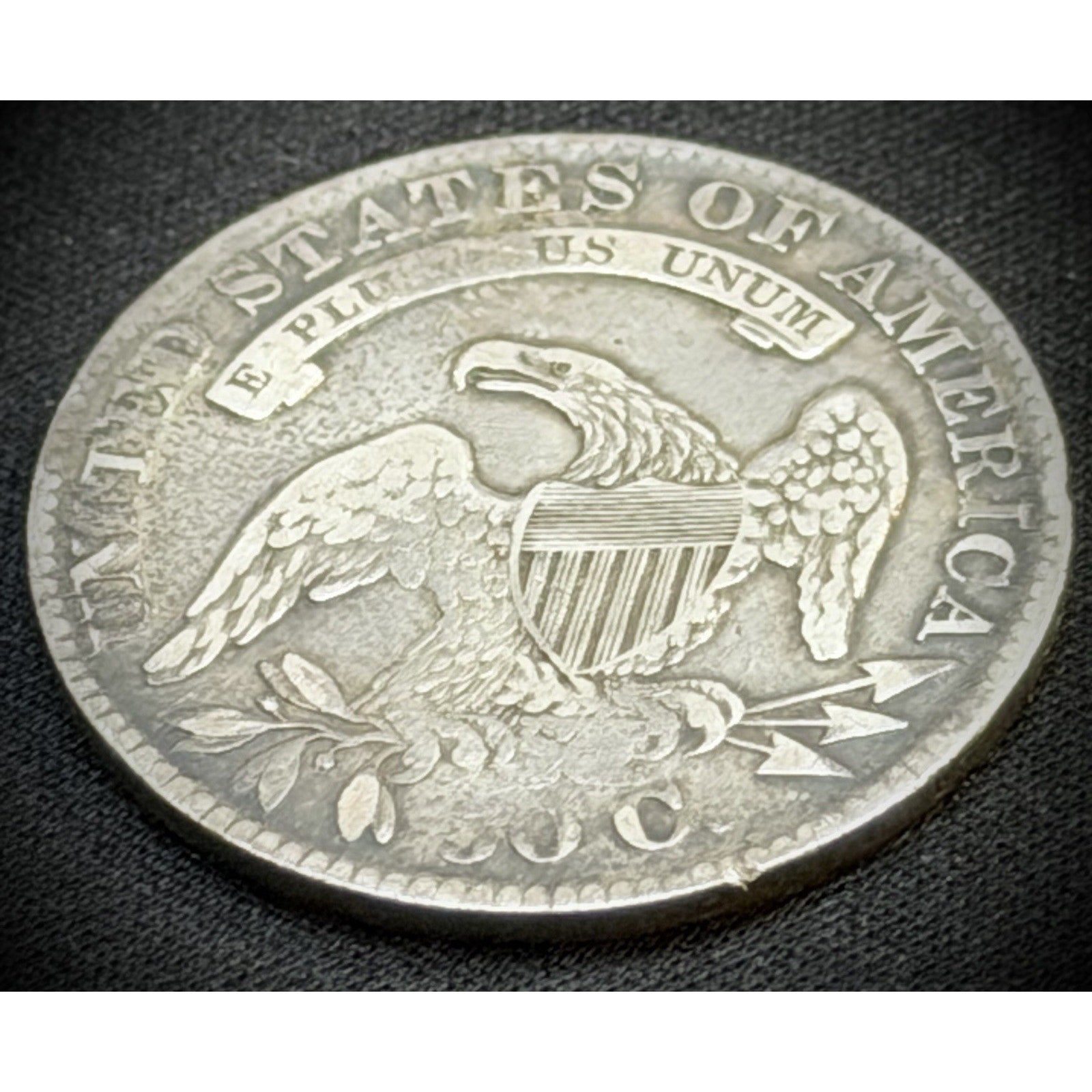 1833 Capped Bust Half Dollar reverse close view XF detail