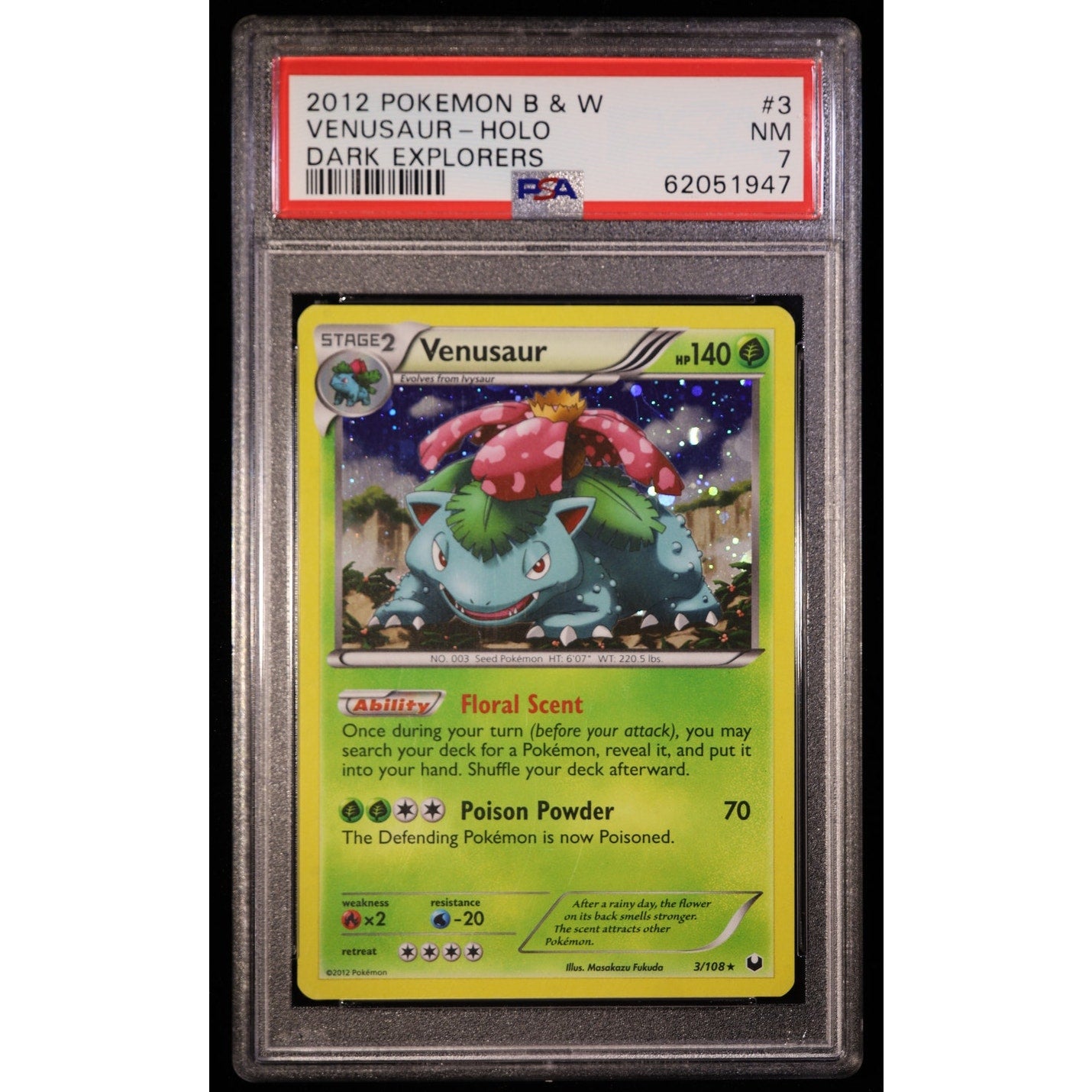 Pokemon Venusaur Holo 3/108 Dark Explorers PSA 7 Near Mint Graded Card