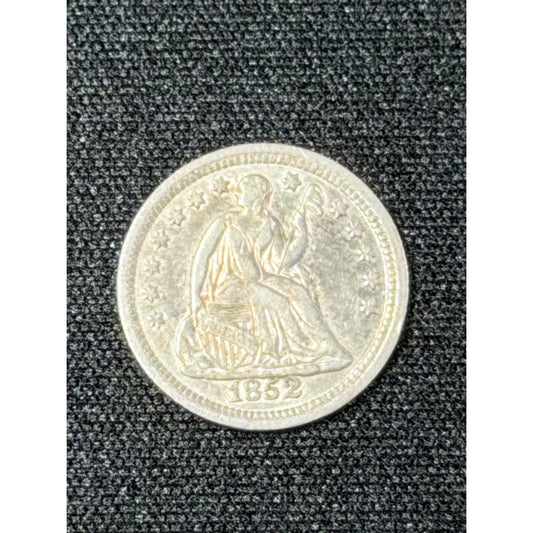 1852 Seated Liberty Half Dime obverse VF AU silver coin