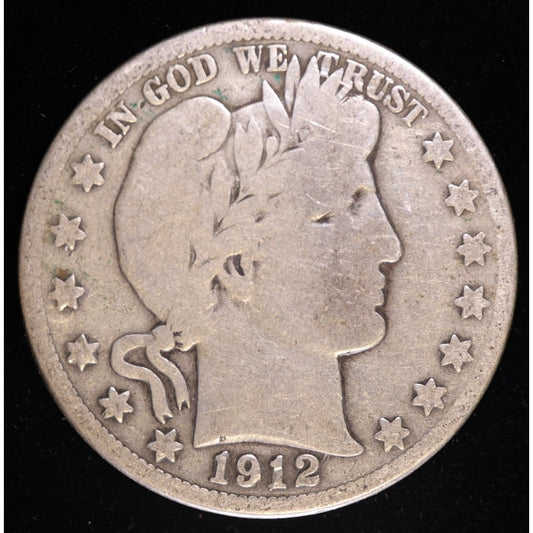1912 S Barber Half Dollar Better Date 90 Percent Silver Coin Obverse
