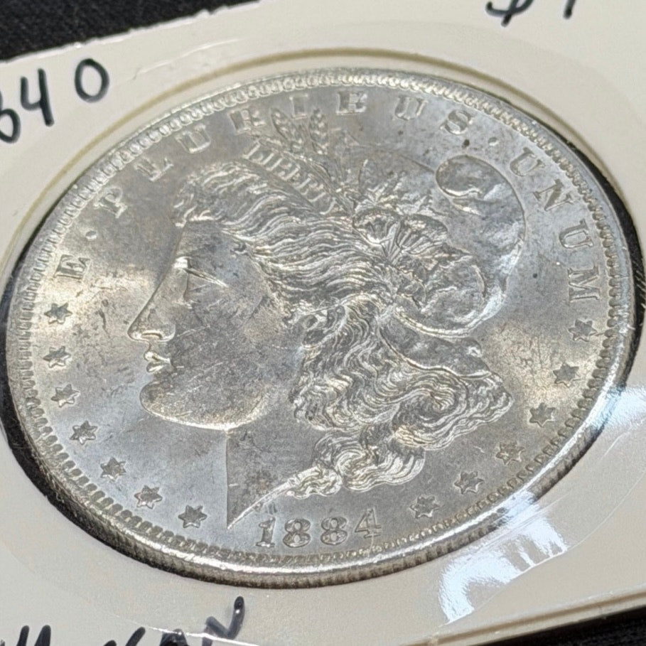 1884 O Morgan Silver Dollar obverse close view strong luster
