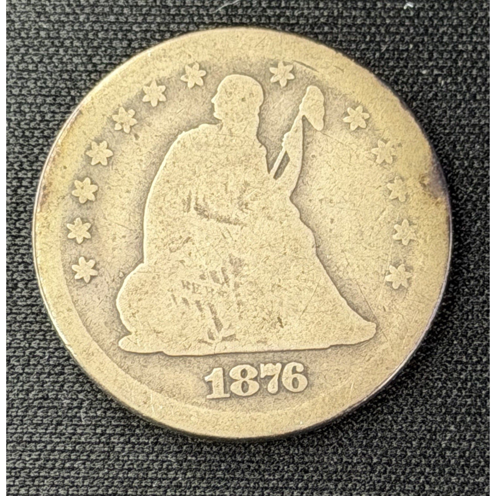 1876 S Seated Liberty Quarter obverse early silver 25C coin