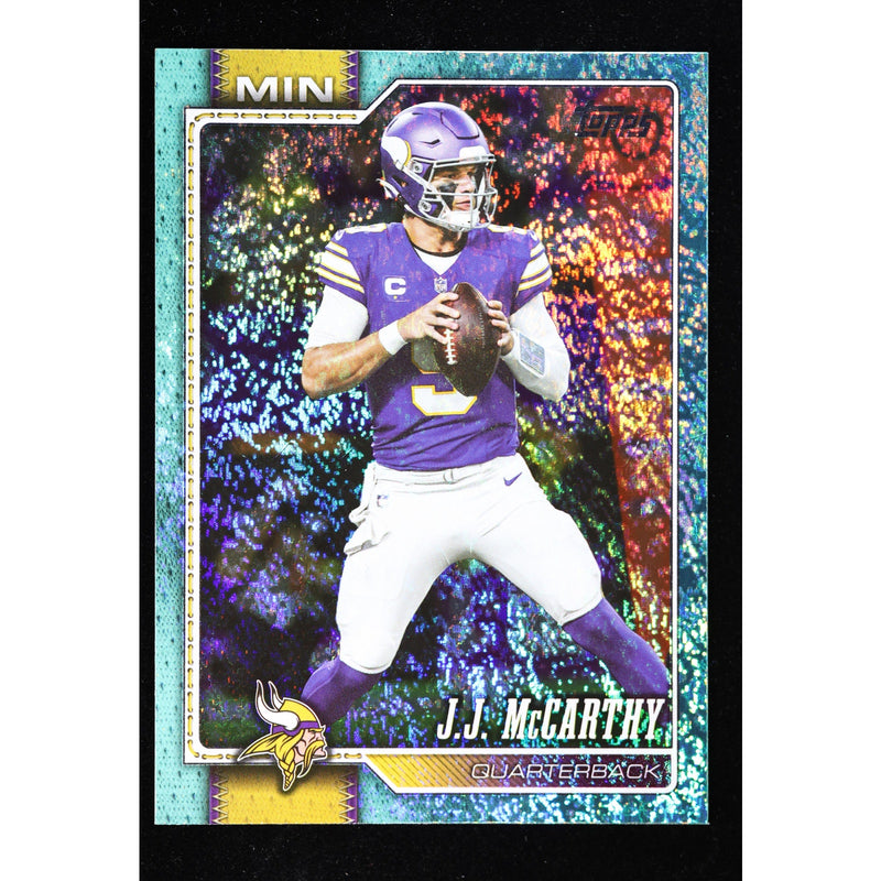 2026 Topps Flagship J.J. McCarthy #134 Aqua Rainbow Foil Green Border — Near Mint