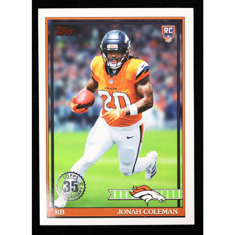 2026 Topps Flagship Jonah Coleman RC 1991 Topps 91TR-12 Football front