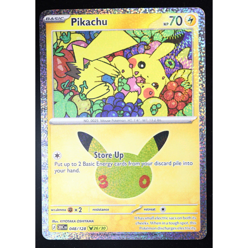 Pokemon Pikachu 048/128 26/30 30th Celebration Holo English NM