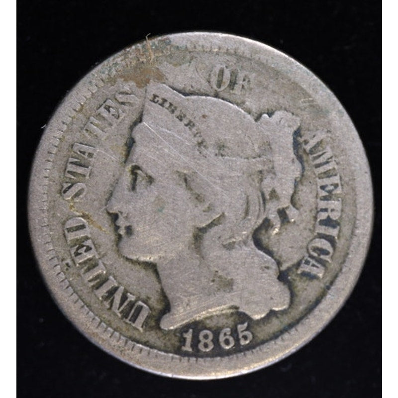 1865 Three Cent Nickel Civil War Era US Coin Better Detail