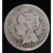 1865 Three Cent Nickel Civil War Era US Coin Better Detail Obverse