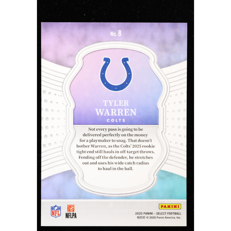 2025 Panini Select Certified Tyler Warren RC #8 Football Card back