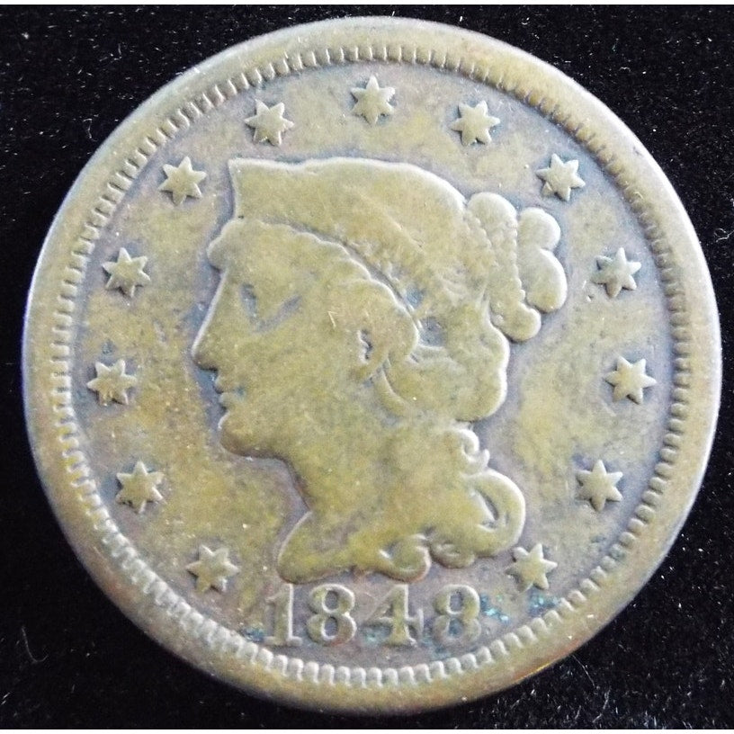 1848 Braided Hair Large Cent obverse early U.S. copper coin