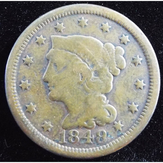 1848 Braided Hair Large Cent obverse early U.S. copper coin