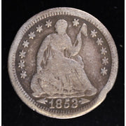 1853 Arrows Seated Liberty Half Dime 90 Percent Silver Coin Obverse