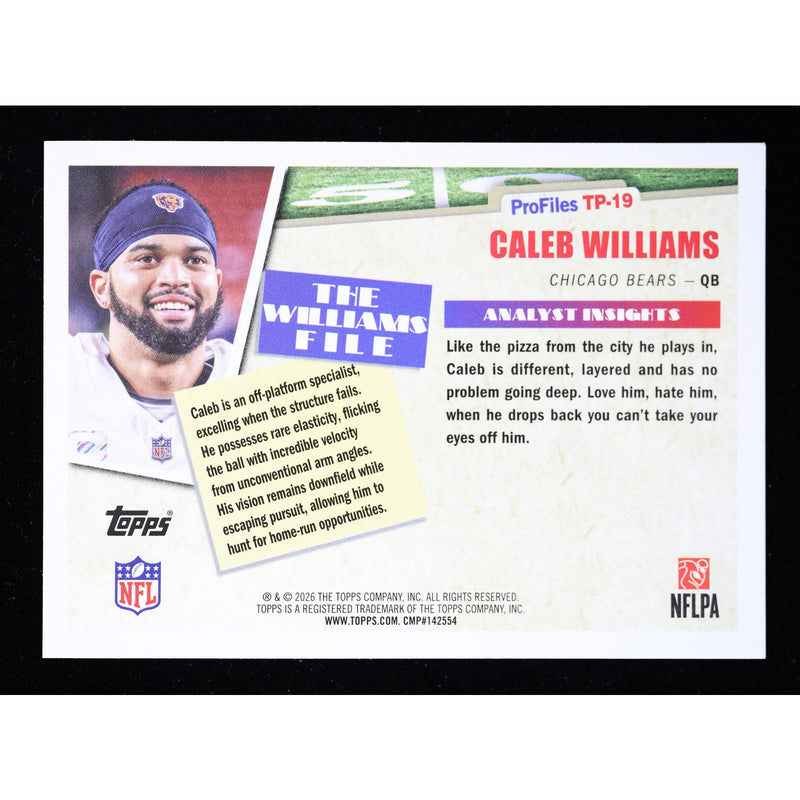 2026 Topps Flagship Caleb Williams Profiles TP-19 Bears Football back