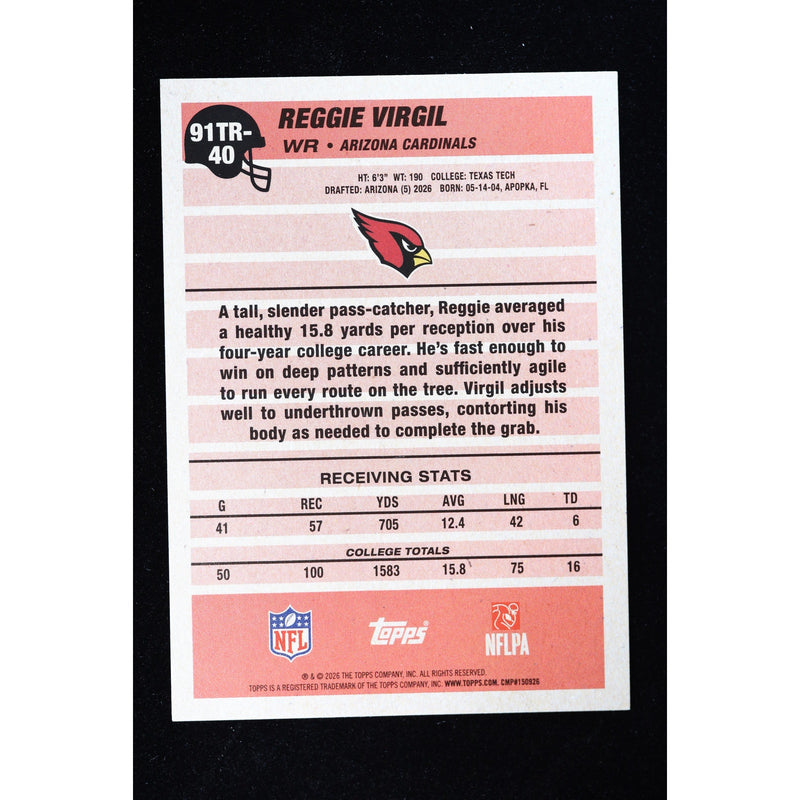 2026 Topps Flagship Reggie Virgil RC Pink Crackle Foil 91TR-40 — Near Mint