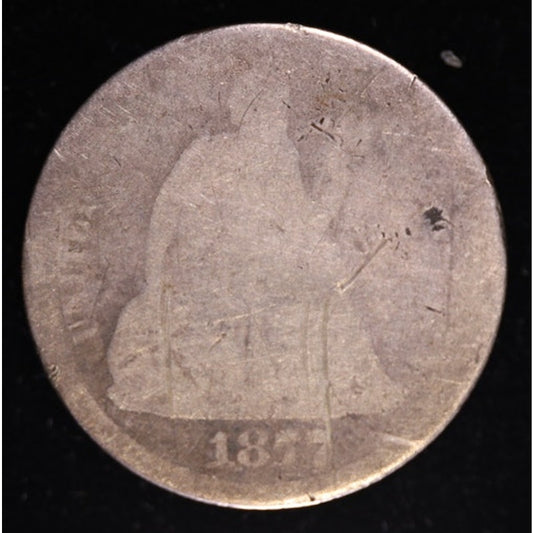 1877 Seated Liberty Dime Better Date 90 Percent Silver Coin Obverse