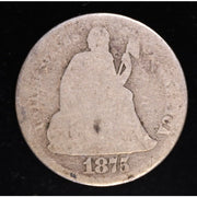 1875 Seated Liberty Dime 90 Percent Silver Coin Obverse