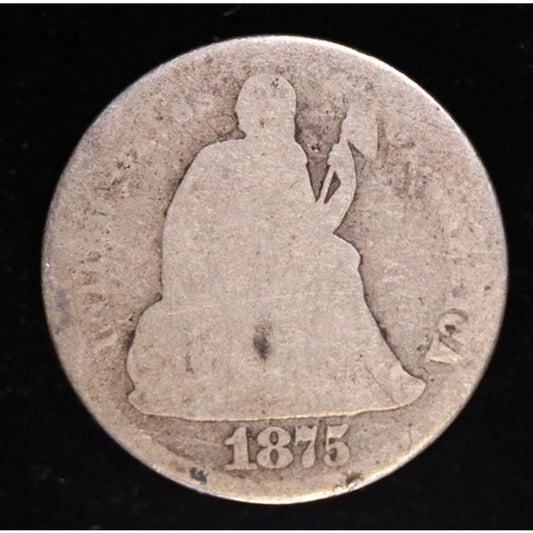1875 Seated Liberty Dime 90 Percent Silver Coin Obverse